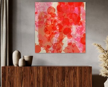 Vrolijke kleuren. Moderne abstracte kunst in roze, rood en wit. Bellen. van Dina Dankers