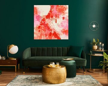Vrolijke kleuren.  Modern abstract in roze, rood en wit van Dina Dankers