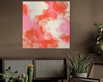 Vrolijke kleuren. Abstracte illusies in rood, roze en wit. van Dina Dankers