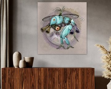 Blue wasp digital painting by Bianca Wisseloo