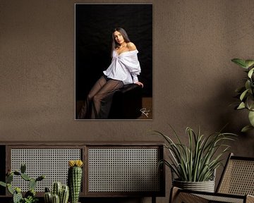 Seated girl with white shirt by Malory Hardy