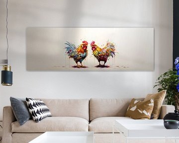 Poulets colorés : Un joyeux &amp ; une peinture heureuse sur Surreal Media