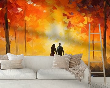 Abstract Painting Couple Braving the Sunset by Surreal Media
