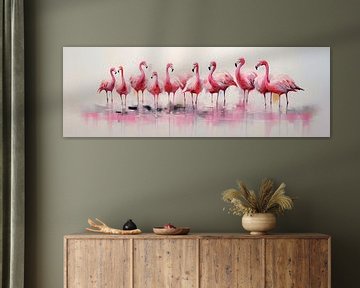 Roze Abstract Schilderij van Pelicanen van Surreal Media