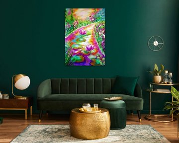 Water lelies en bloemen / Claude Monet schilderijen Lotus bloemen in vijver Landschap zomer bloesems Zon Zonsopkomst Reizen Kunst print van Jolanda Bakker