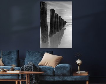Mastenreihe an der Nordseeküste bei Schoorl, schwarz-weiß von Bram Lubbers