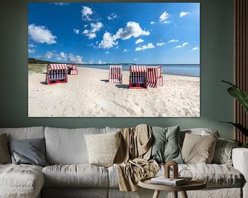 five red and white striped beach chairs in Thiessow, Rügen by GH Foto & Artdesign