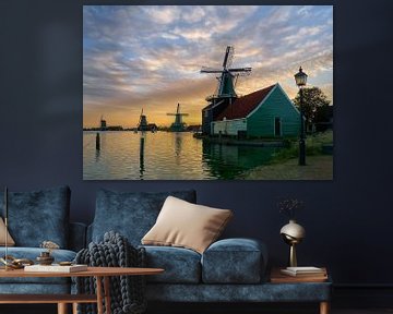 Zaanse Schans tijdens de zonsopgang van Ad Jekel