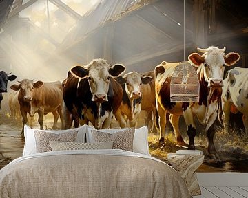 Koeien in stal schilderij van Preet Lambon