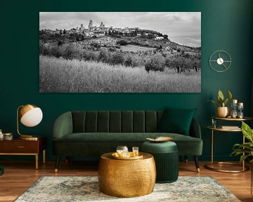 Panorama San Gimignano in Schwarz und Weiß von Henk Meijer Photography