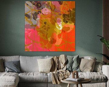 Colorful abstract  art in red, green, pink. Midsummer fest. by Dina Dankers