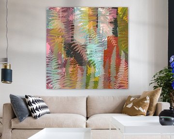 Colorful abstract botanical art. Urban jungle. Ferns. by Dina Dankers