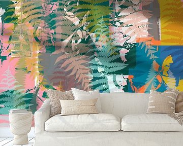 Colorful abstract botanical art. Fern leaves pop art by Dina Dankers