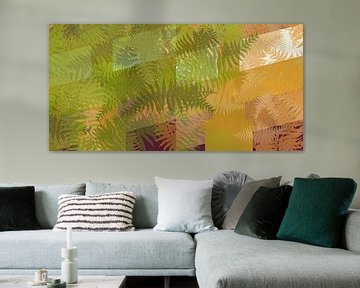 Kleurrijke abstracte botanische kunst. Varensbladeren in groen, goud, bruin van Dina Dankers