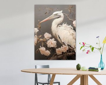 Pélican et fleurs en beige sur Your unique art