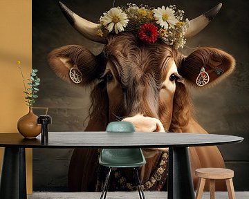 Cow “Curly” with flower headdress by YArt