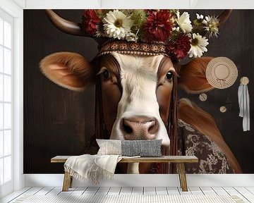 Decorated brown Black Forest cow by YArt