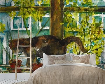 Joep de lapjes kat. Handgeschilderde aquarel. van Ineke de Rijk