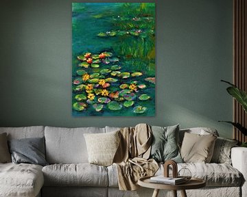 Waterlelie (3) Oliepastelkrijt geïnspireerd door Claude Monet. van Ineke de Rijk