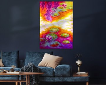 Schaduw en licht / Water lelies vijver Claude monet kleuren zonsopgang Lotus bloemen landschap Reizen natuur Kunst print van Jolanda Bakker