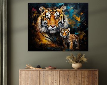 Mère tigre avec son petit sur Jacky