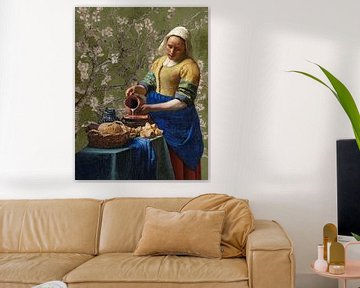 Milkmaid with khaki green almond blossom by Digital Art Studio