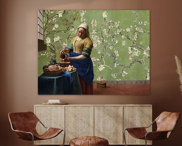 Milkmaid and the almond flowers by Digital Art Studio