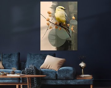 Peinture d'oiseau avec la couleur jaune verdâtre du printemps sur PixelPrestige