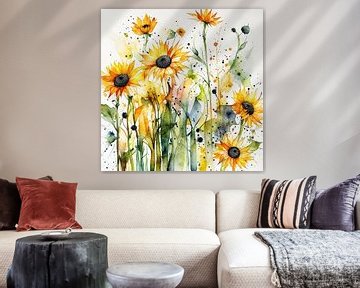 Sonnenblumen in Aquarell von Sabine Schemken