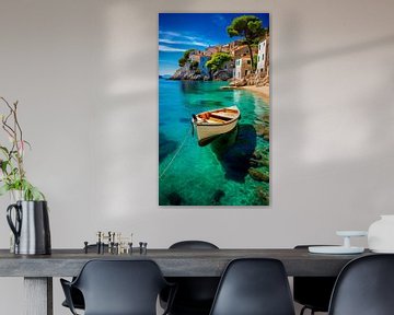 Vissersbootje voor Anker in Baai van Grieks Dropje van Vlindertuin-Art