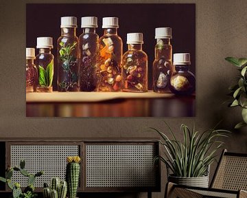 de nombreuses bouteilles de médicaments et d'épices Contexte sur Animaflora PicsStock