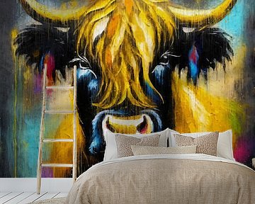 Een geschilderde Schotse Hooglander koe