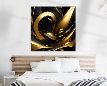 digital art with black, gold and silver accents.
