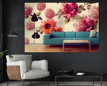 Inneneinrichtung Couch mit Blumen Tapete,Illustration von Animaflora PicsStock