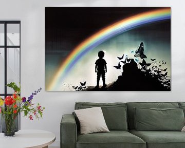 De regenboog, de vlinders en het silhouet van een jongen van ButterflyPix