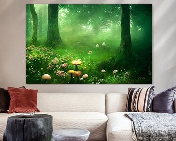 Forêt de contes de fées Peinture Art avec brouillard, illustration sur Animaflora PicsStock
