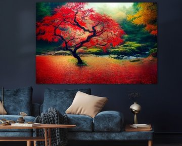 Maple Tree with Red Leaves painting, illustration by Animaflora PicsStock