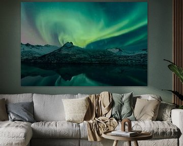 Noorderlicht boven de Lofoten eilanden in Noorwegen tijdens de winter van Sjoerd van der Wal Fotografie