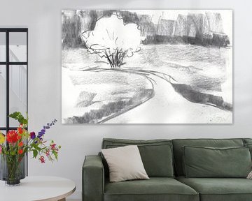 Winding road and trees Charcoal drawing by Karen Kaspar