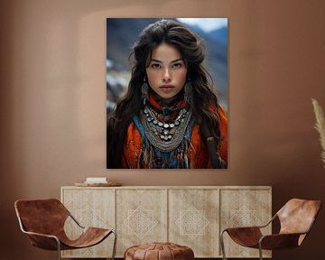 Modern, kleurrijk portret "Nomad" van Carla Van Iersel