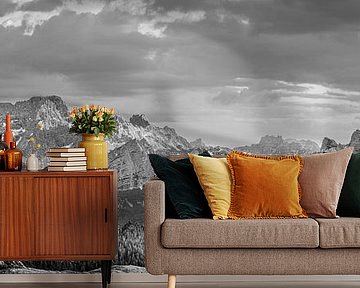 Mountain panorama in the Dolomites near Misurina and the Three Peaks. Black and white picture. by Manfred Voss, Black-White Photography