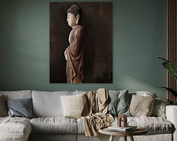 Buddha beeld in bruin tinten van Anneke Herbers Muurdecoratie