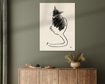 Noesje,tekening van een kat met houtskool van Pieter Hogenbirk
