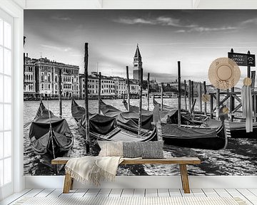 VENICE Grand Canal and Goldolas in black and white by Melanie Viola