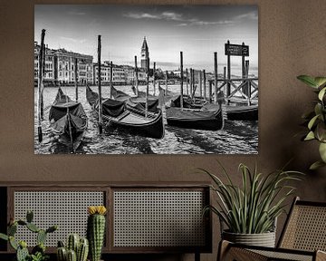 VENICE Grand Canal and Goldolas in black and white by Melanie Viola