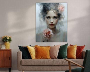 Modern portret "Queen of roses" van Carla Van Iersel