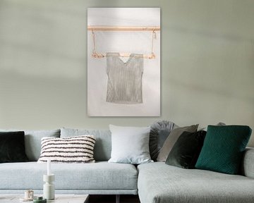 Chainmail on a wooden hanging system in pastel shades by Frans Scherpenisse