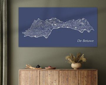 Carte des eaux de la Betuwe en bleu roi sur Maps Are Art