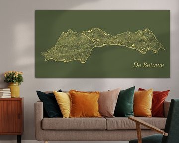 Water chart of the Betuwe in Green and Gold by Maps Are Art