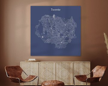 WAterkaart van Twente in Royaalblauw van Maps Are Art
